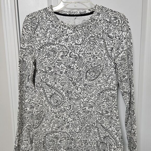 Tory Burch Mini Dress Women's XS Black White Doodle Print 100% Pima Cotton EUC - Picture 5 of 8